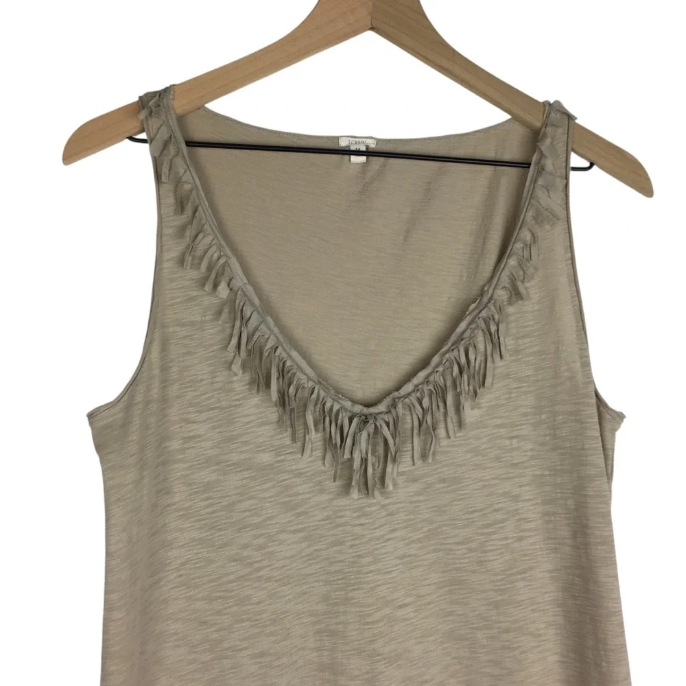J CREW Tank Top Silk Fringe V Neck Cotton Sleeveless Neutral Classic Size Medium